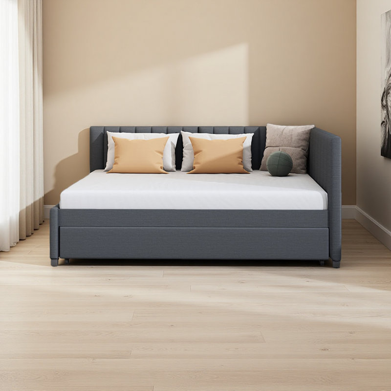 Upholstered Daybed Sofa Bed Frame No Box Spring Needed, Linen Fabric, Gray