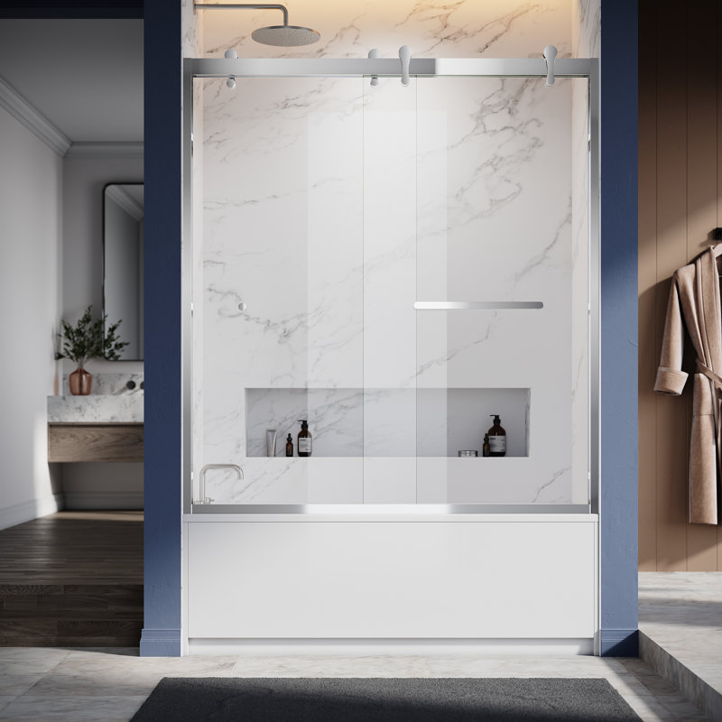 60'' - W x 66'' H Double Added Door Framed Tub Door with Enduro Shield, Chrome