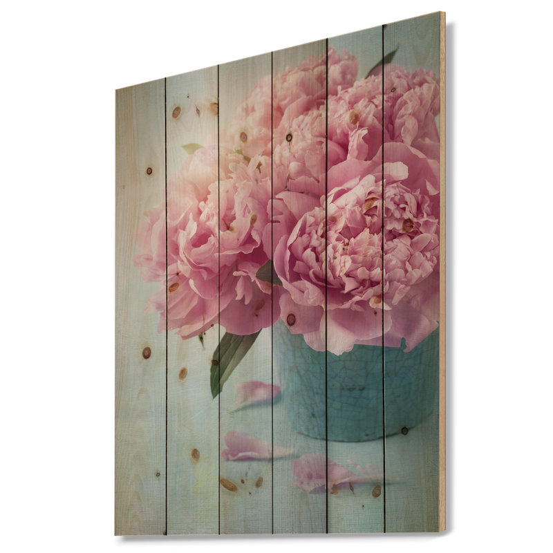 Pivoine rose dans un vase-impression d’art graphique, H 40 po x l 30 po x P 1 po, Bois