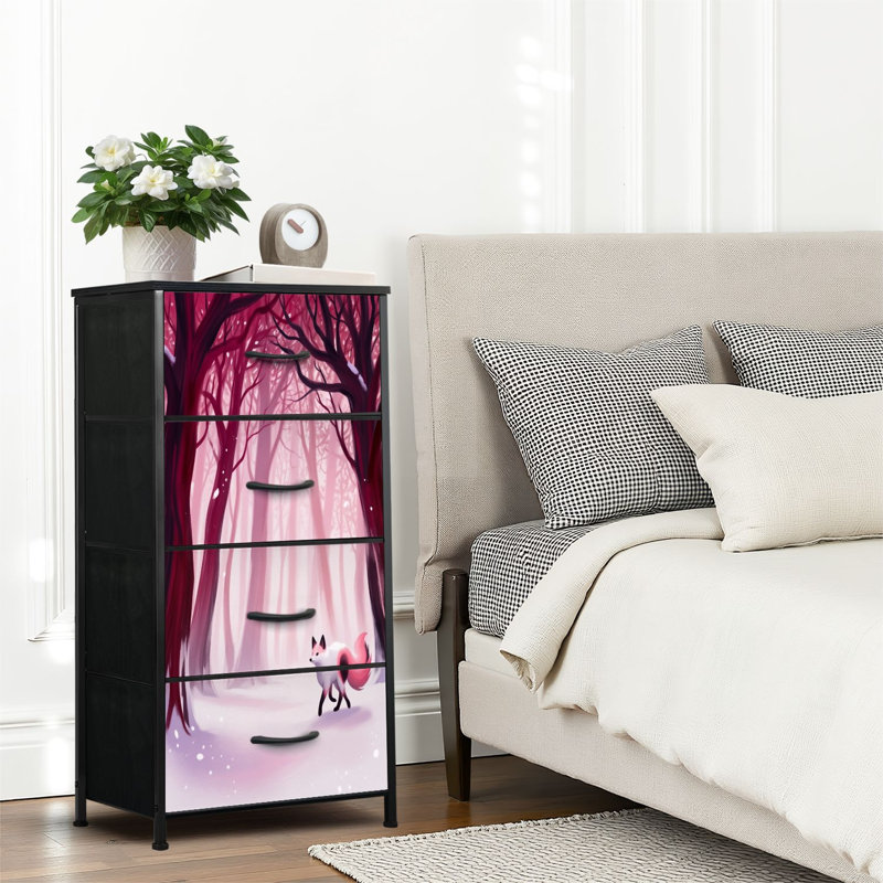 4 Drawer Dresser for Bedroom, Narrow Chest of Drawers, Wooden Top and Study Iron Frame 18"x37.5"-(WxH)