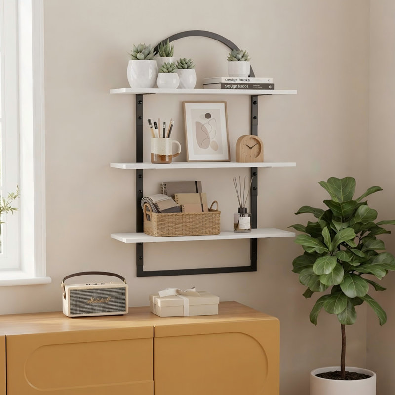 Tablette murale flottante 3 niveaux, présentoir moderne en bois manufacturé