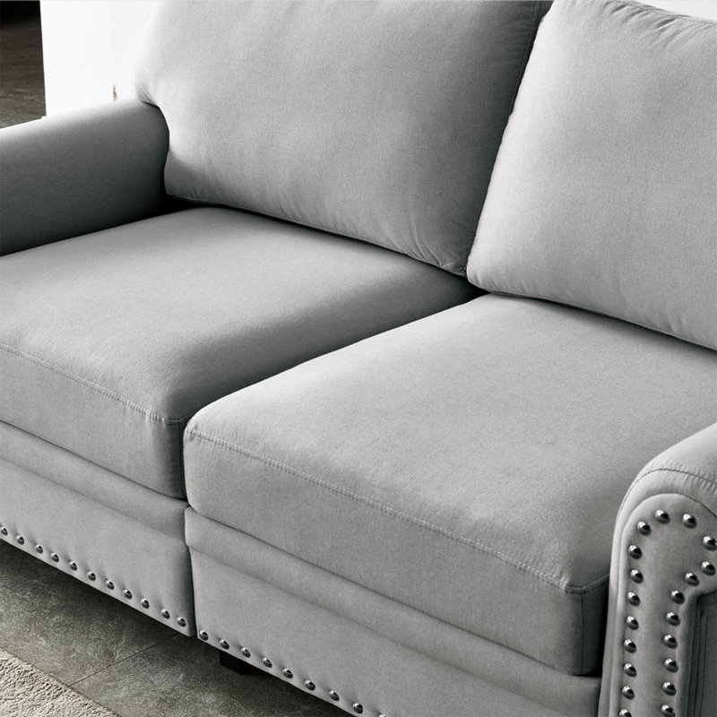 Causeuse avec rangement, canapé rembourré, Lin gris, H 34,5 po x l 59,45 po x P 31,89 po