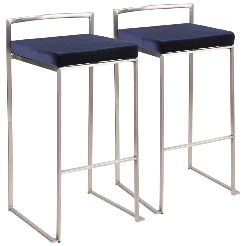Tabouret de bar et de comptoir Ernestine, Velours noir, Acier Inoxydable, Tabouret de bar (siège d'une hauteur de 31 po)