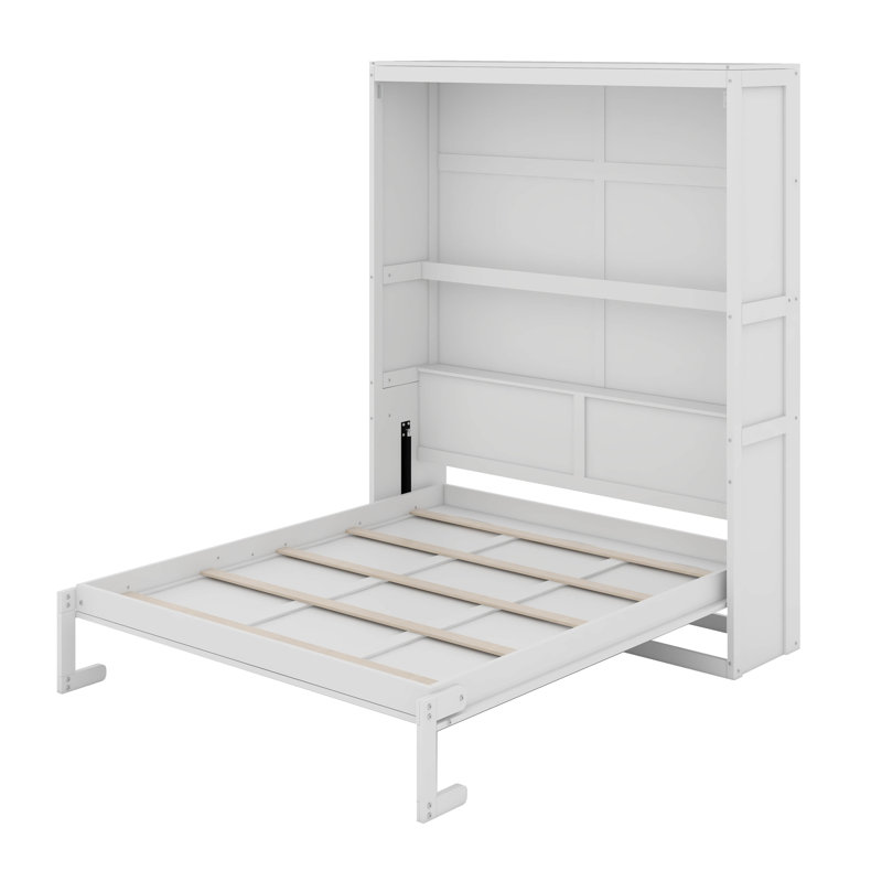 Grand lit escamotable avec tablettes, Blanc