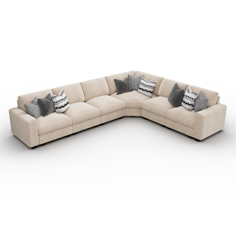Canapé modulaire moderne en L, Chenille beige, H 35,4 po x l 128,1 po x P 100,5 po