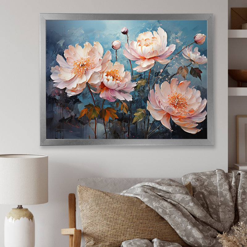 Peony Petal Poetry sur toile, Cadre photo argenté, H 16 po x l 32 po x P 1 po