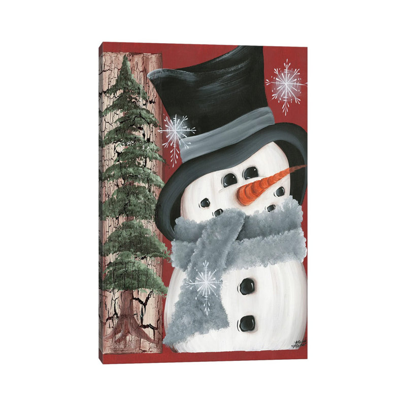 Smiley bonhomme de neige, reproduction d'art sur toile tendue, H 18 po x l 12 po, Toile tendue, Ne s’applique pas
