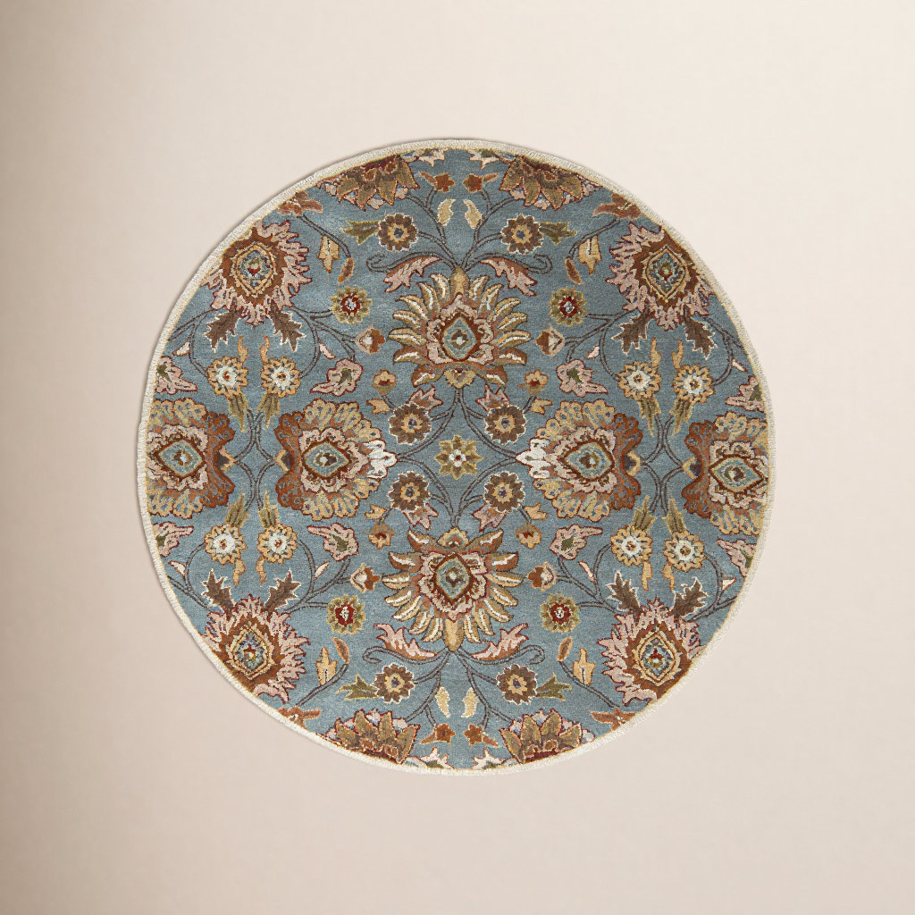 Arden Medium Gray Hand-Tufted Wool Floral Rug, Round 6'