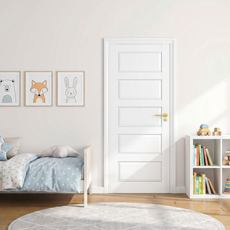 Dalle de porte intérieure à 5 panneaux 30 po x 80 po ZHOWI, porte en bois aggloméré blanc à noyau solide, quincaillerie non incluse