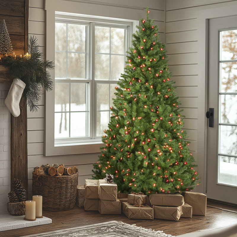 Arbre de Noël épinette vert avec lumières DEL, 7,5 pi