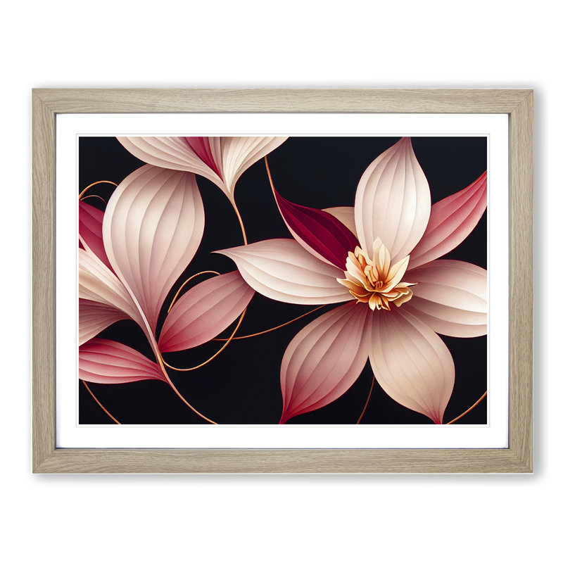 Ethereal Flowers Deco - Framed Print, 25cm H x 34cm W x 2cm D, Oak