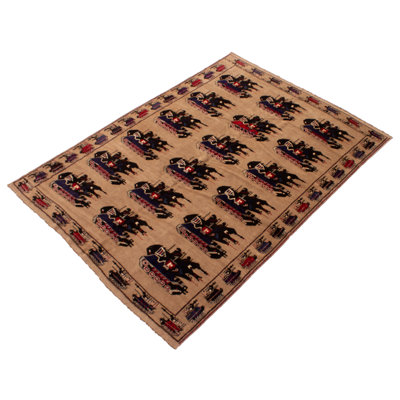 Tapis unique en laine noué à la main beige et noir nouvel âge 6 pi 7 po x 9 pi 5 po Ipolitas