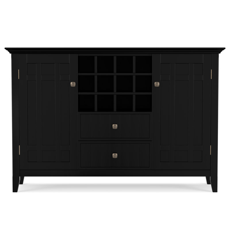 Bedford 54"W Solid Wood Transitional 3-Door Sideboard Buffet with Wine Rack and Adjustable Shelves, Black