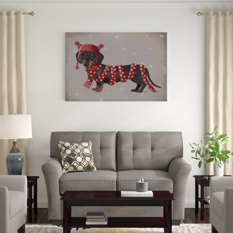 «Dachshund And Long Scarf» par Fab Funky - impression sur toile tendue, H 32 po x l 48 po