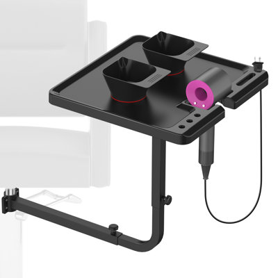 360 Degree Metal Rotating Salon Hairstylist Tray Attached To Chair, For Barber Chair, Massage Salon Chair, With 2 Magnetic Bowls