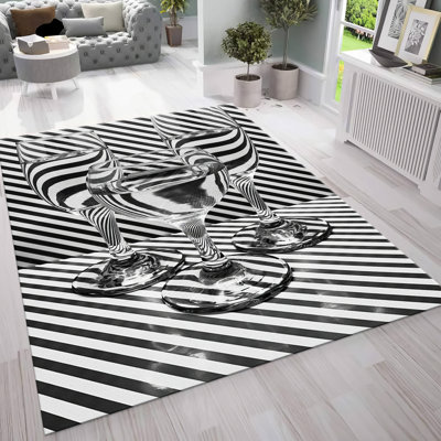 Tapis non tissé à motif mince avec un motif géométrique dans un mélange de couleurs éclatantes pour une pièce décorative élégante et contemporaine