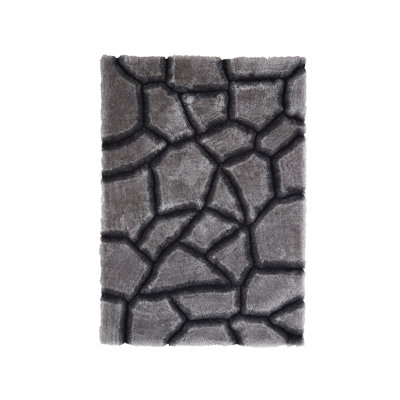 Tapis abstrait à poils longs gris / noir