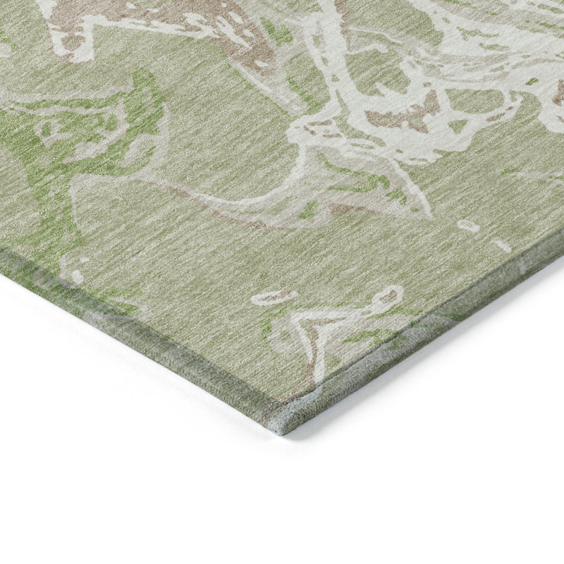 Aloe Green Abstract Flat Woven Washable Rug 2'6" x 3'10"