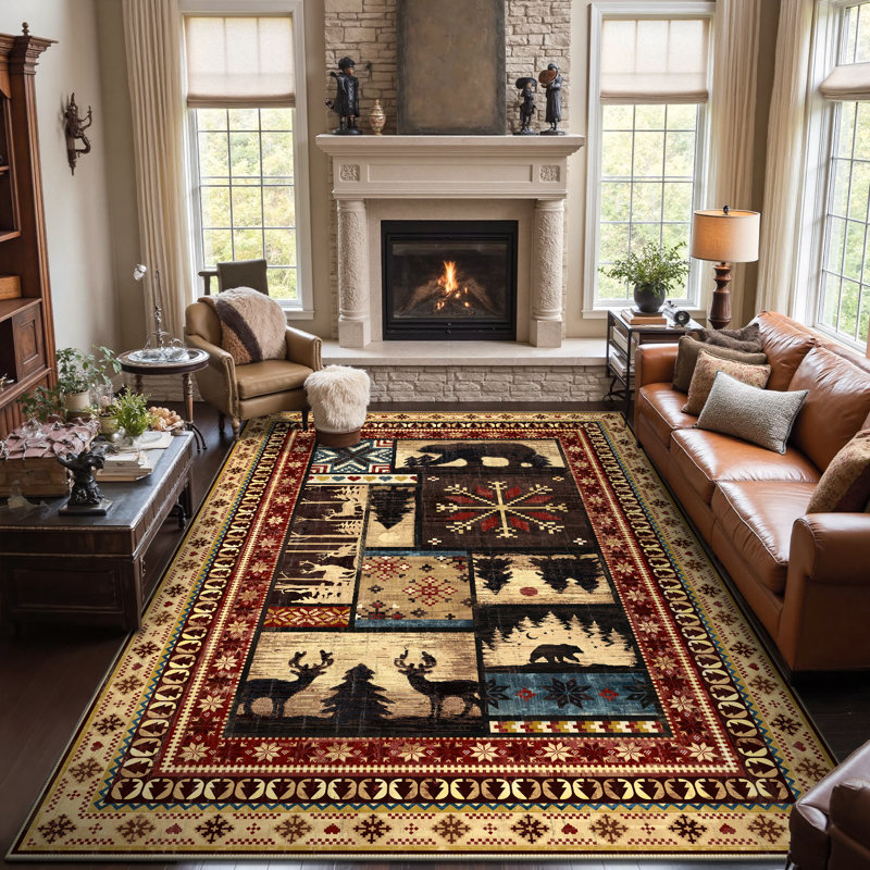 Tapis lavable anti-dérapant Cabin Brown Bear, Rectangle 6 pi x 9 pi