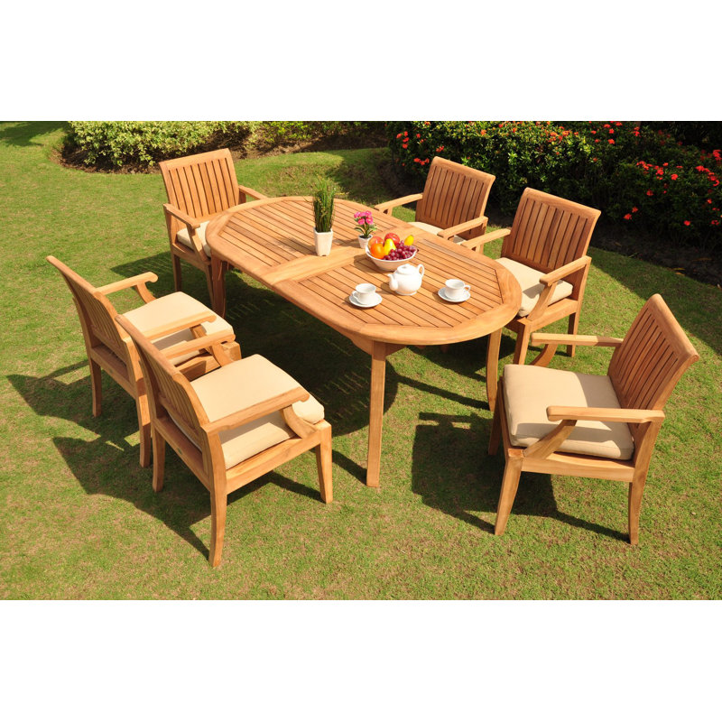 Kinzey Outdoor 11 - Piece Teak Dining Set, Dark Brown, 30.5" H x 117" L x 40" W, 12