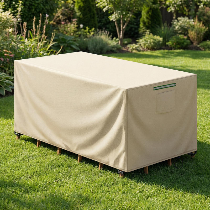 Durable 420D Outdoor Table Cover - Waterproof And UV-Resistant Patio Furniture Protector With Vents And Straps, Beige