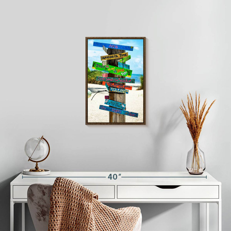 Beach Signs, Floating Frame Walnut, 13" x 19"