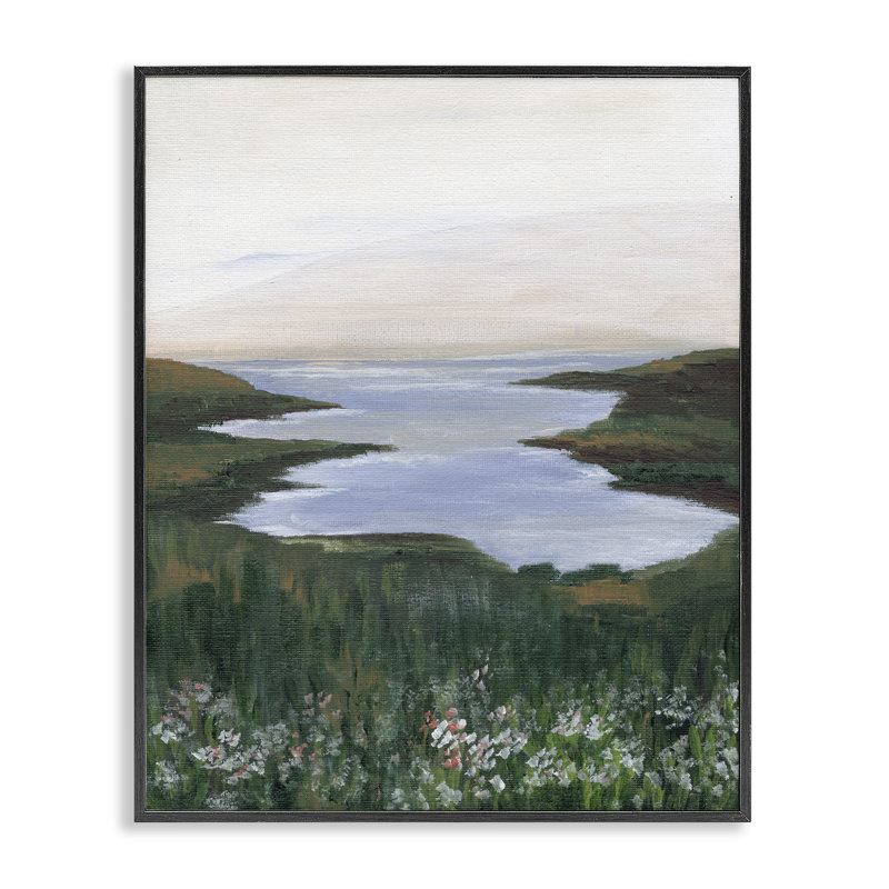 «Peaceful Greenery» par Lake, estampe numérique, design par Nikita Jariwala, H 20 po x l 16 po, Giclée encadrée noir minuit