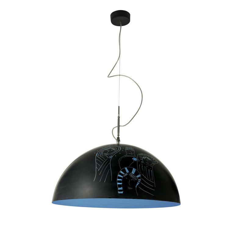 1 - Light Black Dome Pendant, Black/Blue