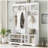 Modern Hallway Hall Tree with Metal Hooks and Storage Space, Multi-Functional Entryway Coat Rack with Shoe Cubbies, White-435337003