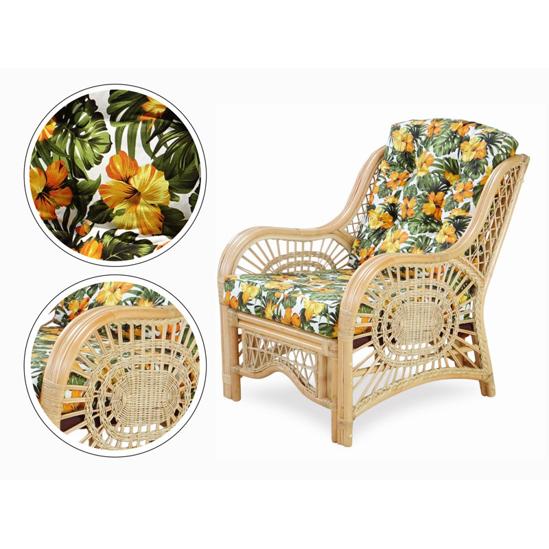 Malibu Natural Rattan Wicker Lounge Set with Floral Cushions