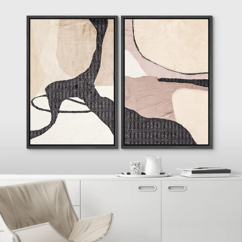 Illustration de formes abstraites de style champ pastel Mid-Century, Noir, H 36 po x l 48 po