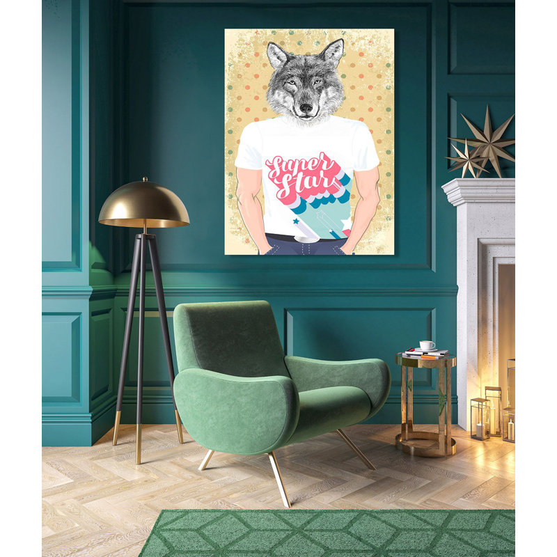 Super Star Wolf 1 Piece Wall Art, 80cm H x 60cm W, Wrapped Canvas