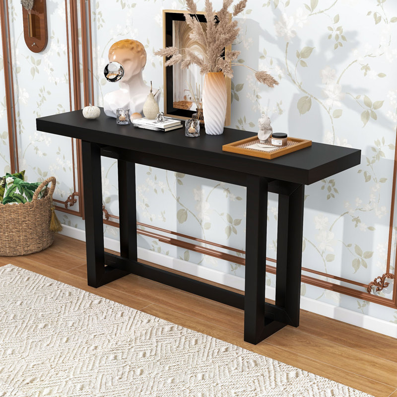 Console de hall d'entrée avec pieds en pin massif et conception triple rectangulaire pour les couloirs, Noir, Noir