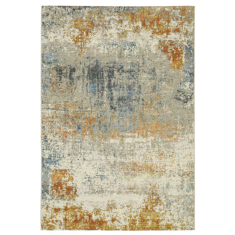 Tapis intérieur / extérieur beige / orange Arjay, Rectangle 7 pi 10 po x 10 pi
