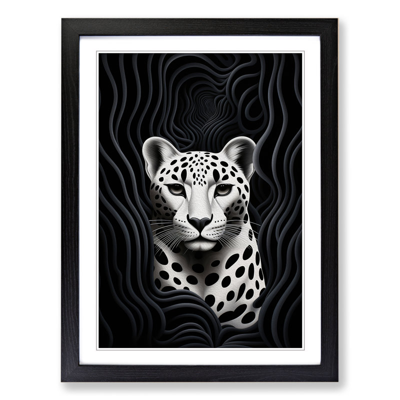 Cheetah Op No.3 - Single Picture Frame Print on Wood, 46cm H x 34cm W x 2cm D, Black Framed
