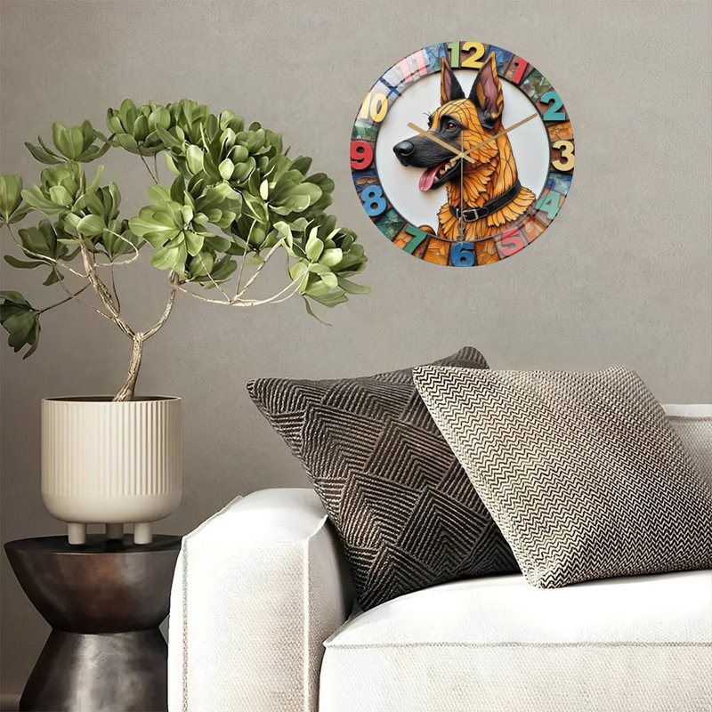 Horloge murale de berger allemand, art moderne de 12 po