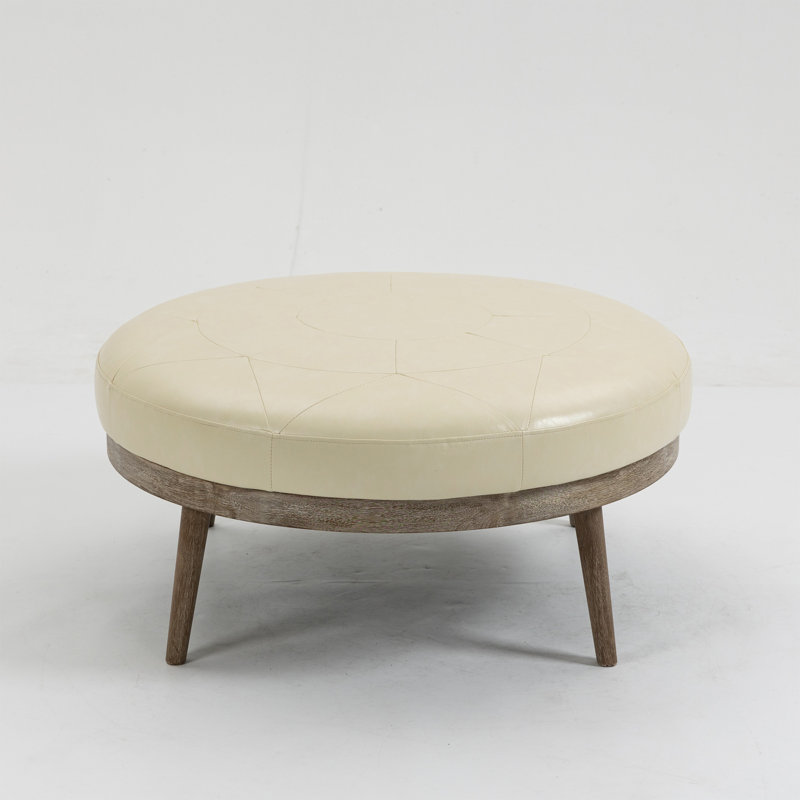 Joevanny Faux Leather Ottoman, Cream Faux Leather