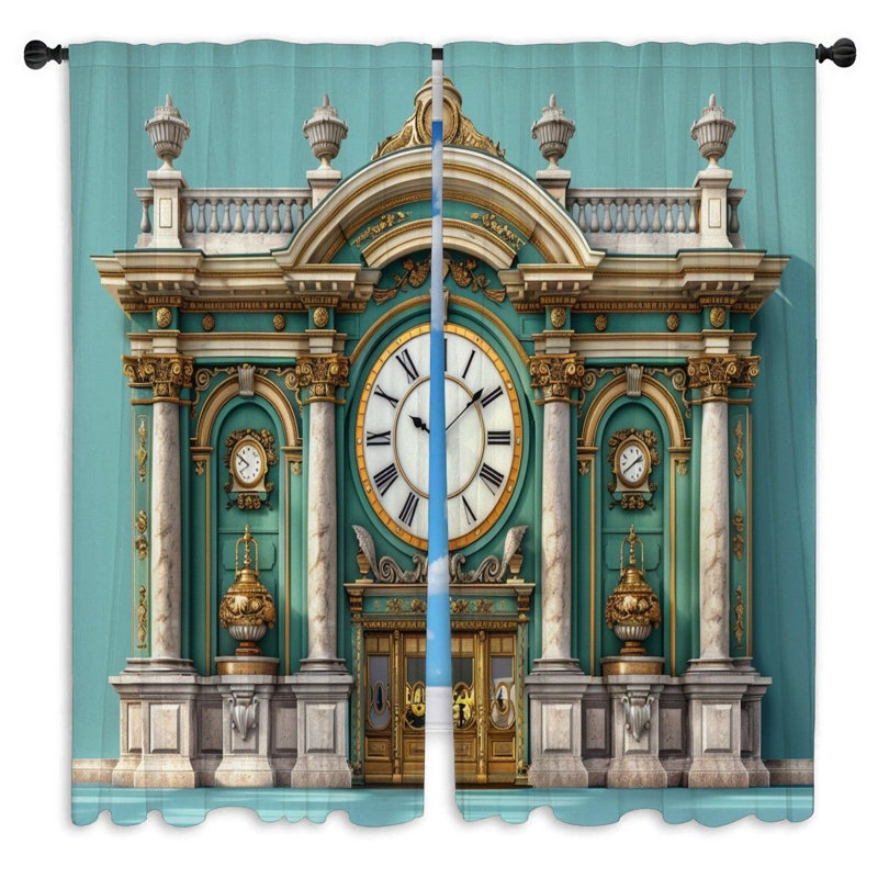 Rideaux de fenêtre grande horloge de style classique avec rideaux - 2 panneaux, L 20 po x L 82 po