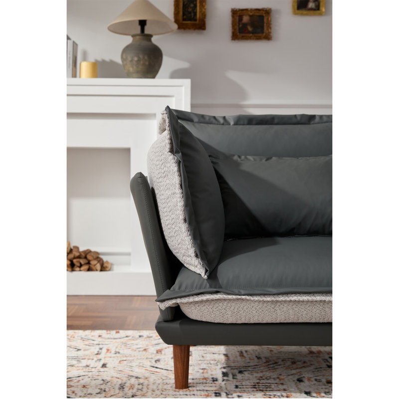 Fauteuil surdimensionné en chenille, Similicuir / tissu bleu-gris