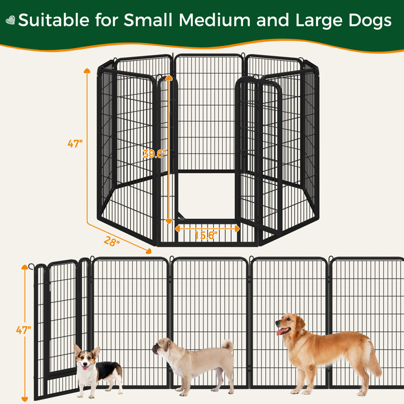 32'' H Panel Metal Exercise Pen With Door, 47'' H x 28" W x 0.47" D