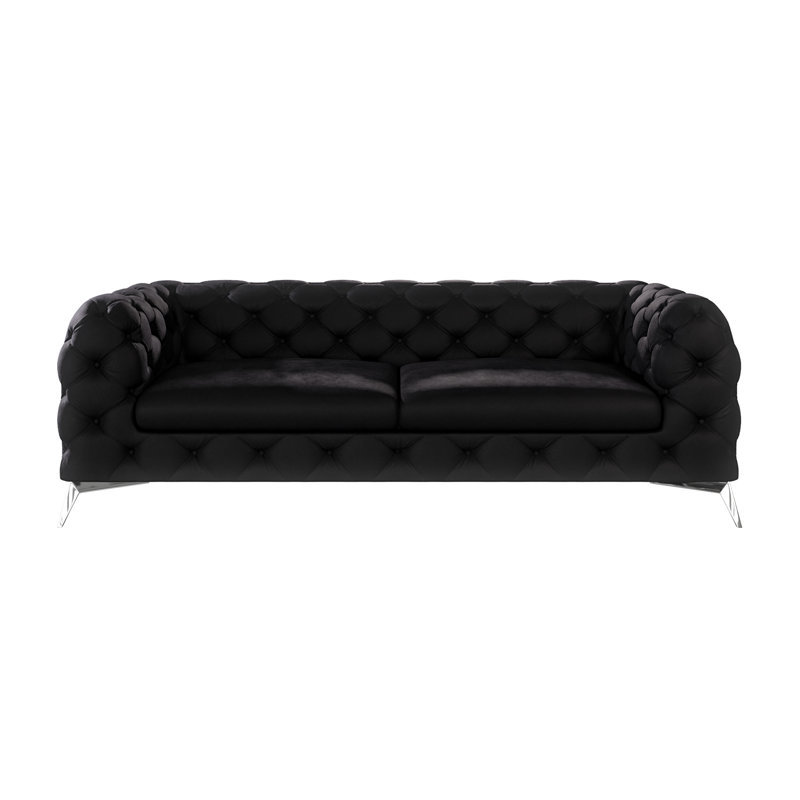 Chesterfield Sofa  3 Seater with Silver Metal Legs, Black