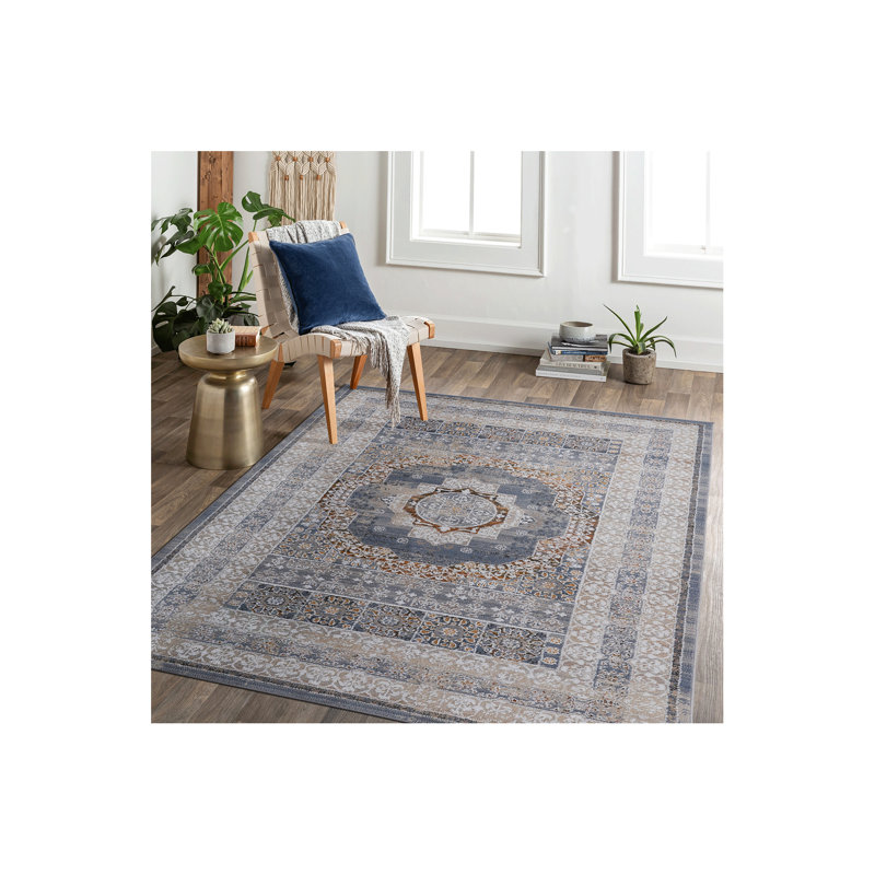 Collection 6X9 Medallion Area Rug, Gray, Rectangle 6'7" x 7'9"