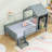 Wooden House Platform Bed With Blackboard, Bookcase And Slats-1103084124-1103084122