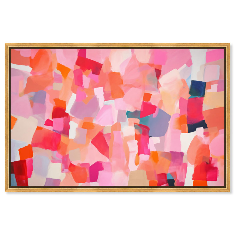 Crimson Pulse Canvas Maximalist Abstract by Art Remedy, 25.5" H x 37.5" W x 1.2" D, Gold Floater Framed
