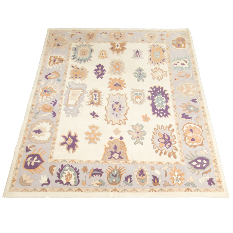 Tapis décoratif en laine noué à la main de conception unique en laine noué à la main des années 1980 de 9 pi 2 po X 11 pi 10 po