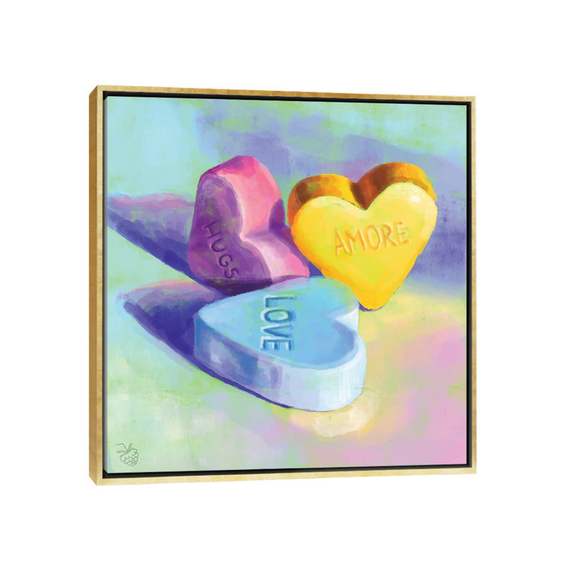 Bonbons cœurs - reproduction d'art murale - toile encadrée, H 26 po x l 26 po, Toile à cadre flottant sans passe-partout