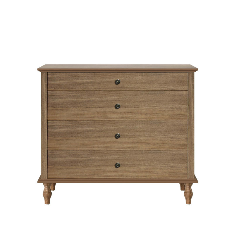 Commode 4 tiroirs Classic Classic avec base en bois massif et ensemble de sécurité, Marron clair