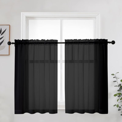 Short Sheer Curtains 2 Panels For Bathroom Window, Rod Pocket Light Filtering Sheer Tier Curtains For Small Kitchen Laundry Room, RV, Camper Travel Trailers