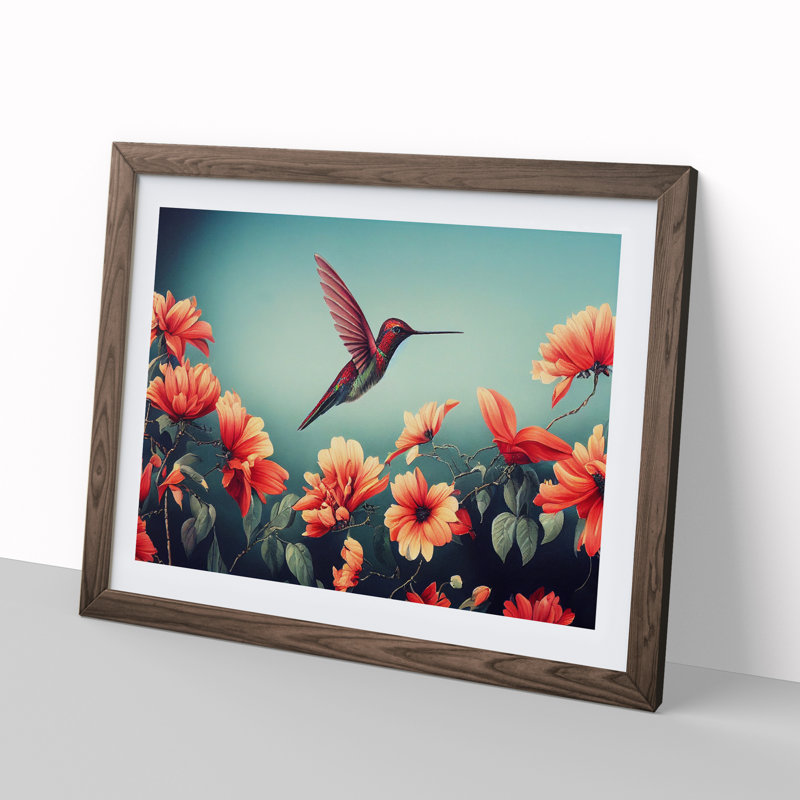 Superb Floral Hummingbird - Framed Print, 46cm H x 64cm W x 2cm D, Walnut Framed