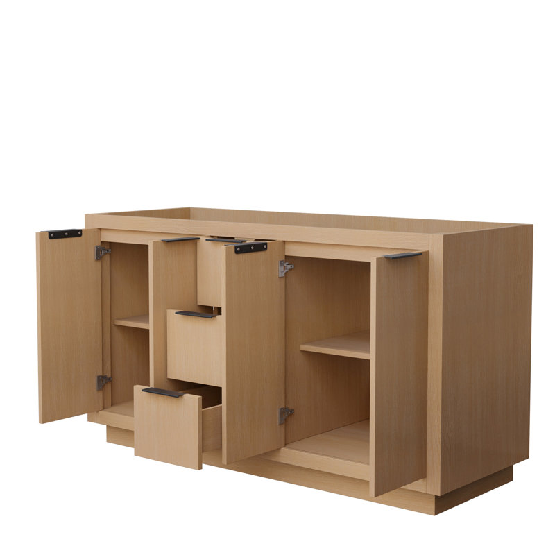 Base de meuble-lavabo double 59,25 po Maroni en paille claire, Paille claire / noir mat